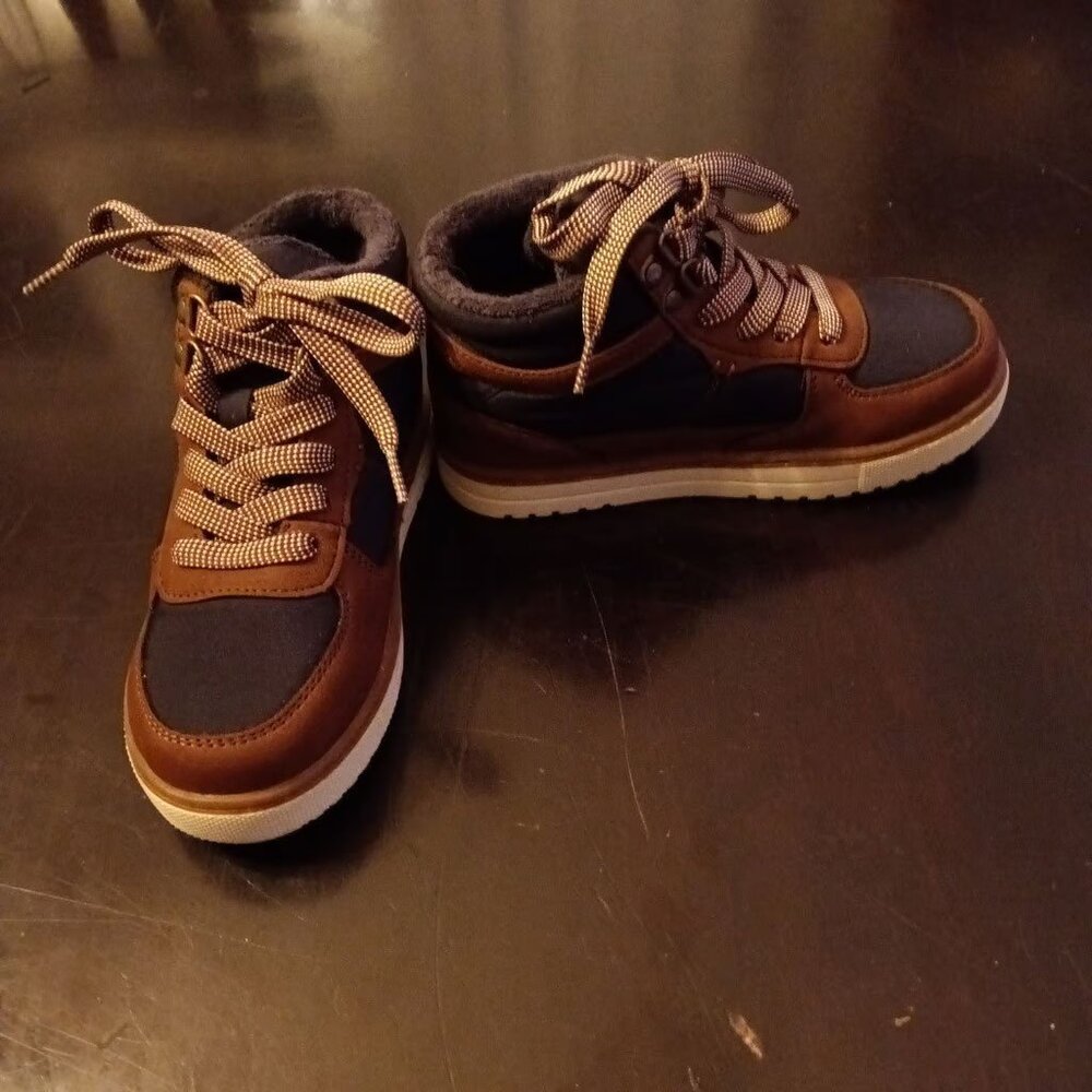 Boys Brown & Navy Lace-Up Boots Size 12